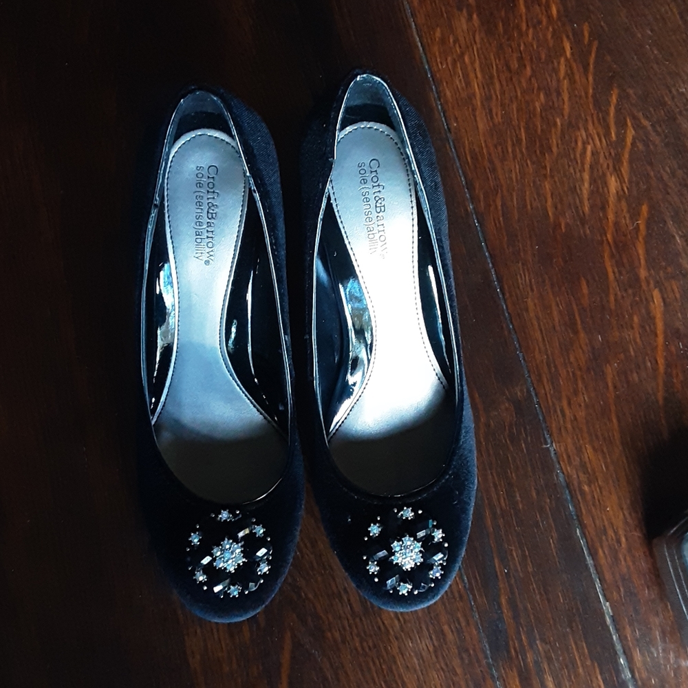 Black Velvet Pumps with jeweled embellishment.